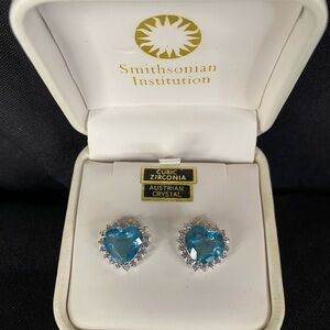 Smithsonian Institute Collector’s Blue Heart CZ & Austrian Crystal Halo Earrings